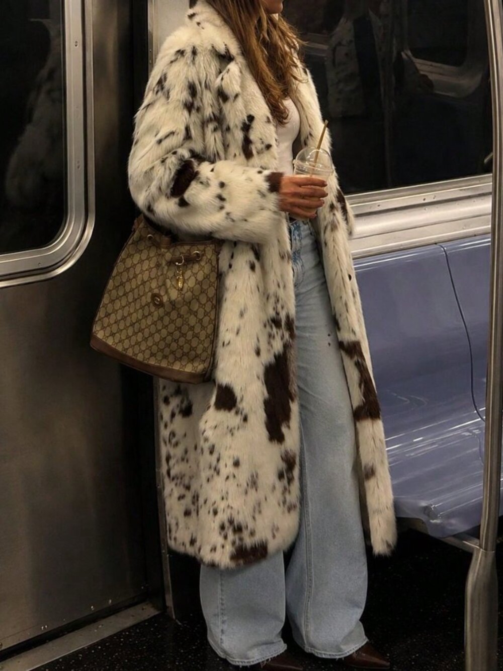 Multicolor Preppy Women's Long Faux Fur Coat - Picture 3 of 4